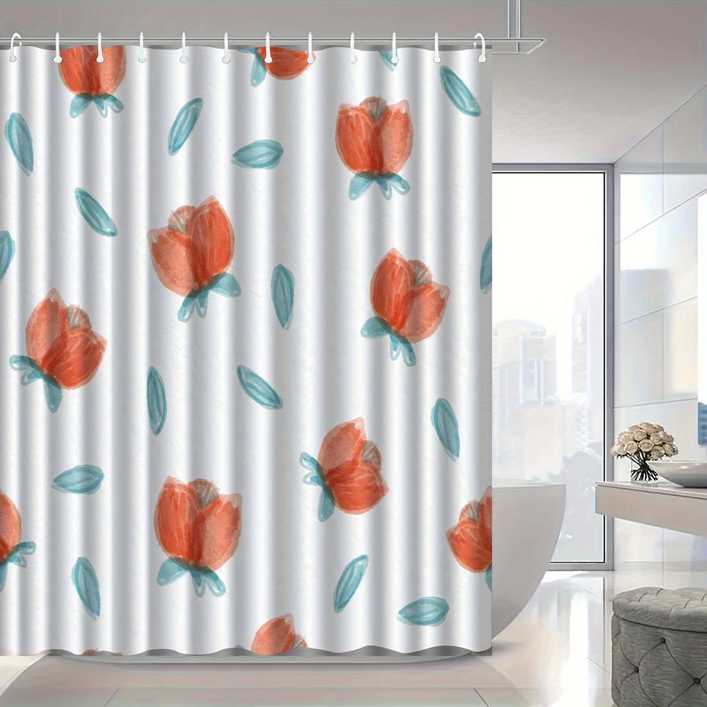1 piece of elegant Nordic floral shower curtain, polyester fabric, machine washable, suitable for bathroom decoration