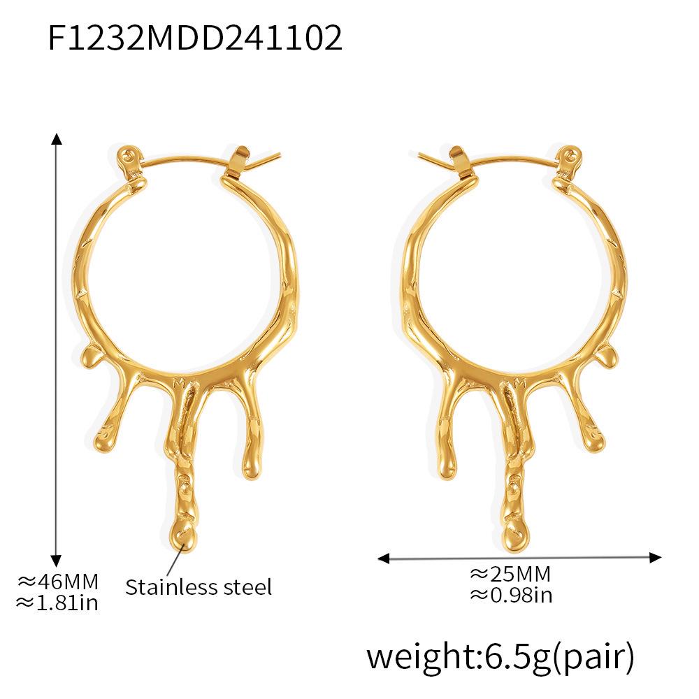 Qiong Yao Irregular Water Drop Earrings: European/American Style, 18K Gold-Plated Stainless Steel Ear Hoops