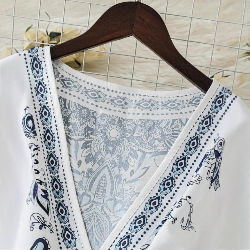 Elegant Bohemian V-Neck Long Sleeve Lantern Dress - 2025 Autumn Collection