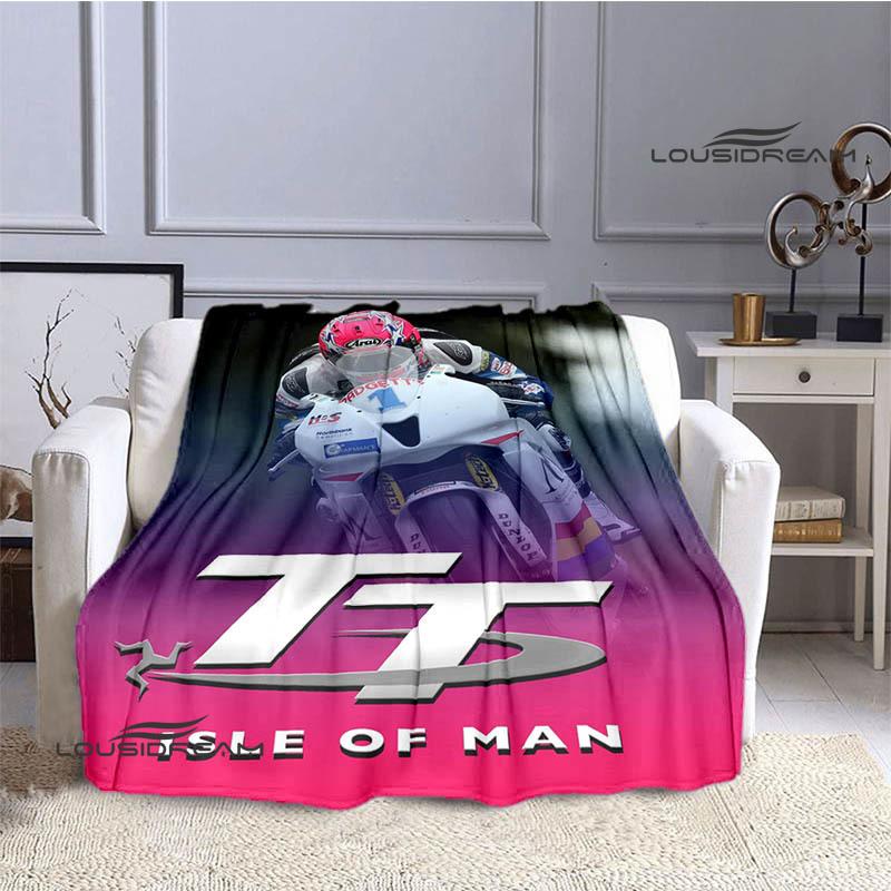 Motorcycle Isle of Man Tt Printed Blankets Flannel Warm Blanket Soft Cozy Blanket Travel Blankets Bed Linings Birthday Gift