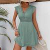 Spot - European and American Summer Popular Lace Splicing V-neck Shoulder Ruffle Edge Sleeveless Dress