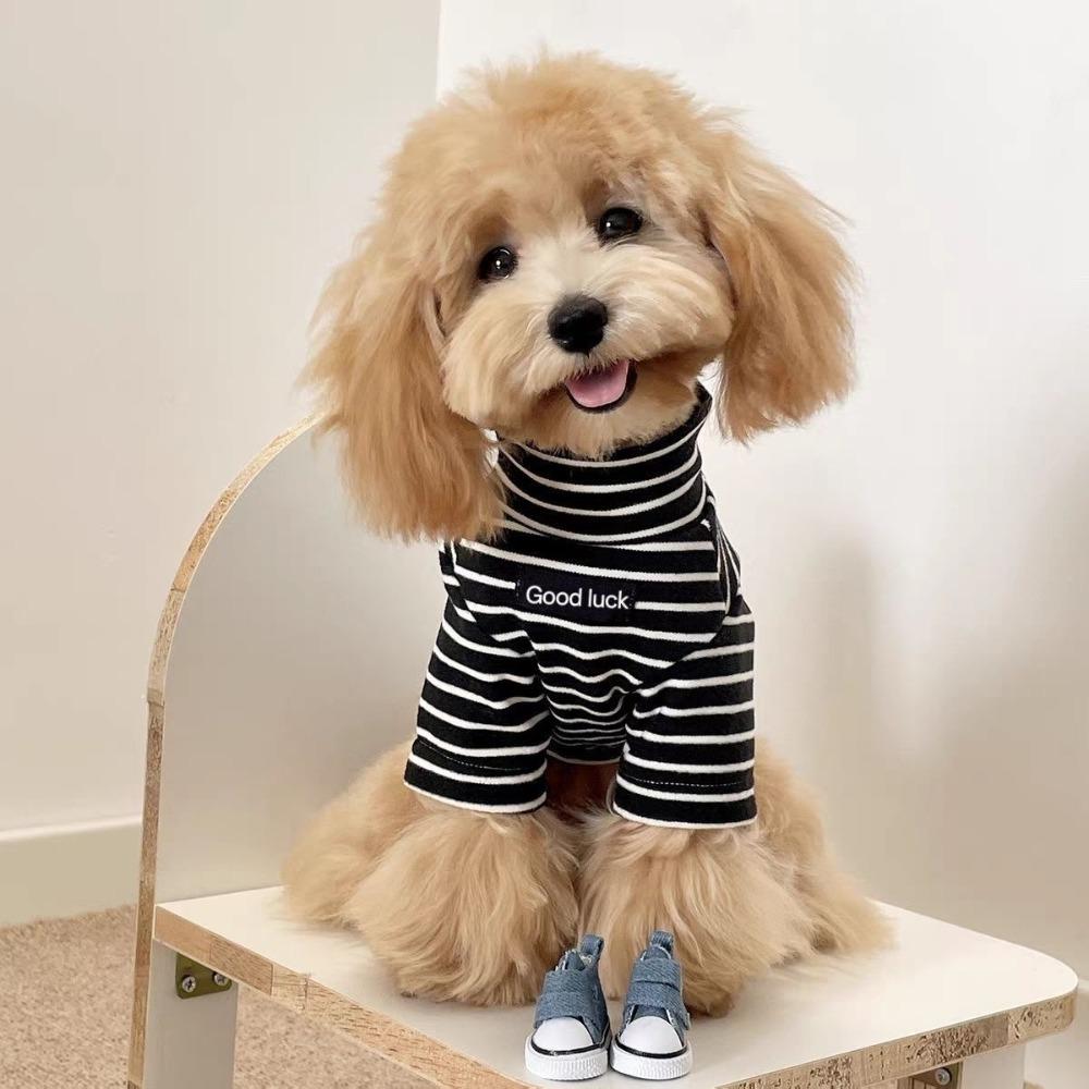 High Collar Dog Base Coat Soft Pet Warm Sweater Pet Apparel Striped Sweatshirt  Indoor Use