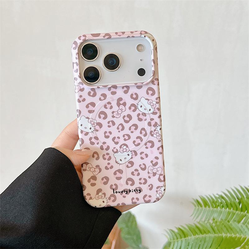 Pink Leopard Cat Magnetic Stand Case for iPhone 17/16 Pro Max/15 Pro