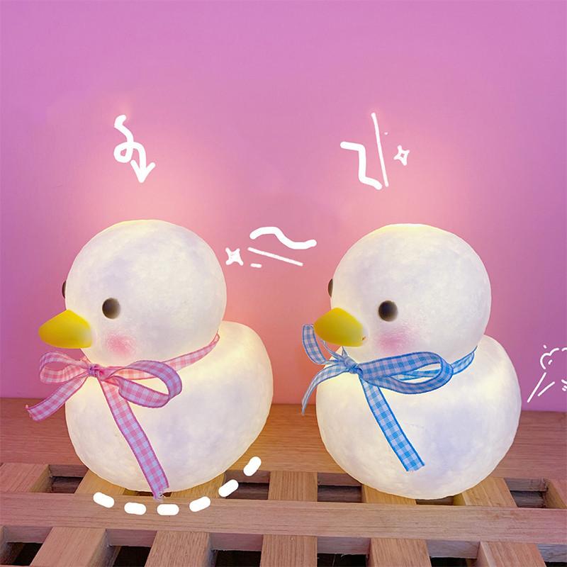 Adorable Duck Shaped Led Night Light For Children's Bedroom Decor Cartoon Style Pink Ribbon Duck