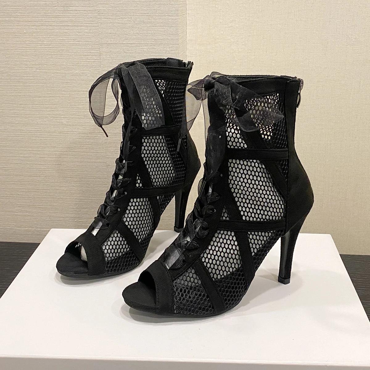 

Модные черные сандалии для танцев с открытым носком, сексуальные туфли на шнуровке, женские, удобные, высококачественные, на тонком каблуке, с ремешком на щиколотке, с вырезами, туфли-лодочки 43 чёрный