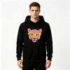 Men's Cool Pink Leopard With Yellow Sunglasses Graphic Print Hoodie Casual Long Sleeve Streetwear Pullover Hooded Sweatshirt For Autumn Daily Wear