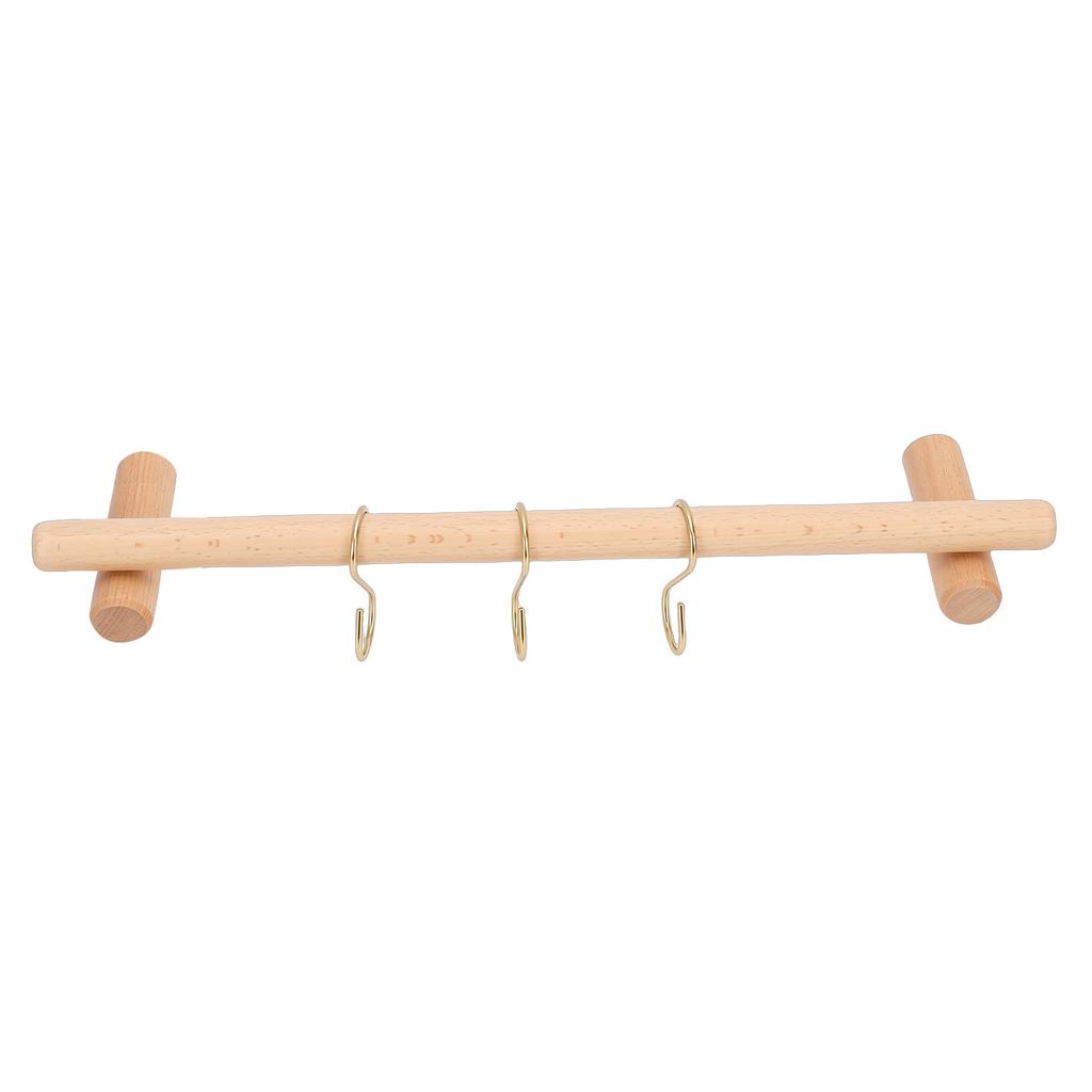 Wooden Towel Rack 45cm with 3 S Hooks Wall Mounted Towel Holder Hanger for Bathroom
