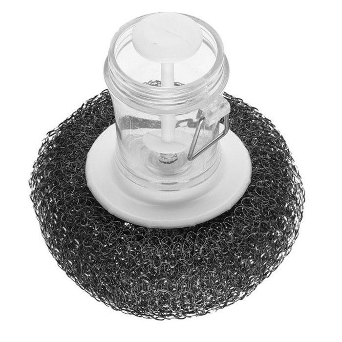 Metallschwamm - 8 x 8 cm - Integrierter Seifenspender - Silberfarben - Hohe Beständigkeit