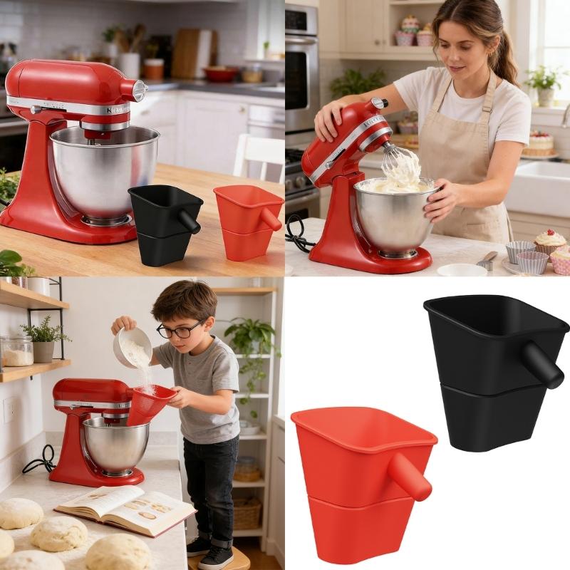 Silicone Flexible Baking Flour Funnel Stand Mixer Attachment Plastic Powder Funnel Flexible for Mixer Accessories