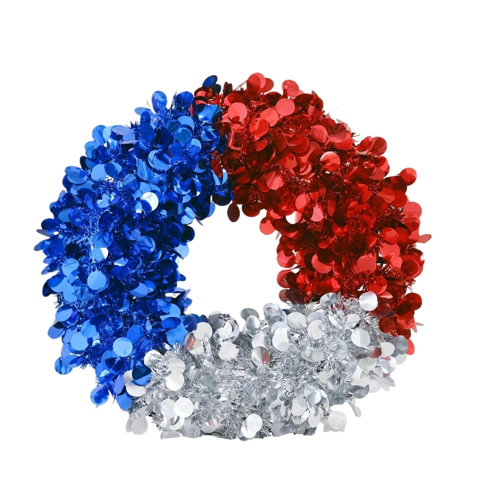 

Tinsel Wreath Metallic Foil Decorative Wreath with Shiny Sequins for Indoor and Outdoor Party Decor Front Door Wall Hanging 25 червоний