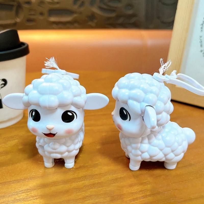 Cute White Lamb Pull String Keychain Movable Ears Lightweight Plush Bag Hanger Decor Fun Birthday Gifts for Boys Girls Kids