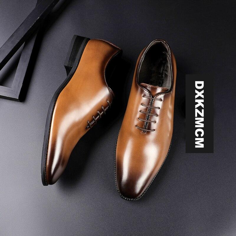 Genuine Leather Men's Dress Shoes Handmade Social Business Wedding Brown Black Luxury Lace Up Formal Oxfords Mens Shoes
