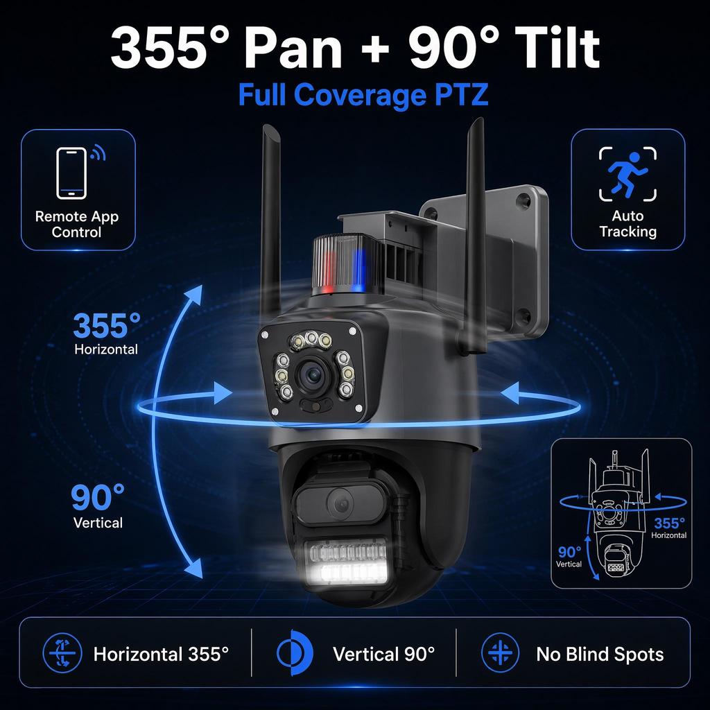 AIOOK 10MP Dual Lens WiFi PTZ Security Camera Outdoor IP66 Waterproof Dual Screen Split View Wireless Camera Auto Tracking 6 Free AI Human Vehicle
