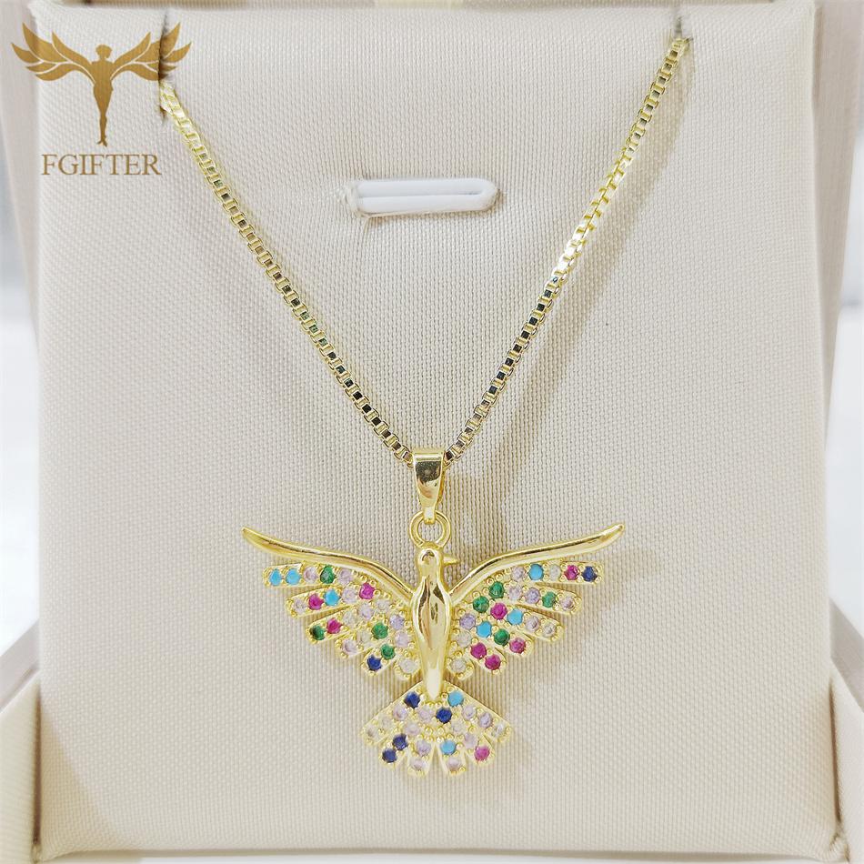 Luxury Graces Colored Phoenix Zircon Copper Pendant Necklaces Stainless Steel Chain High Grade Bird Choker Women's Party Zircon