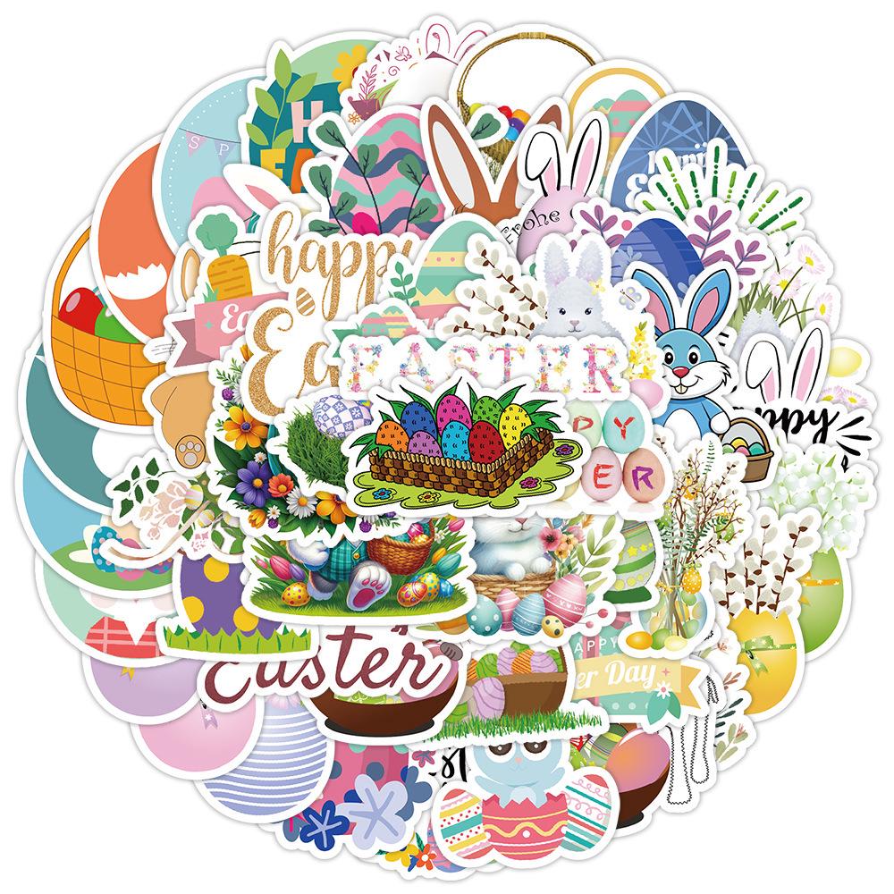 Easter Bunny Sticker Set: 50 Waterproof Decals for Phone, Water Bottle, Car - Creative Decor for Students
