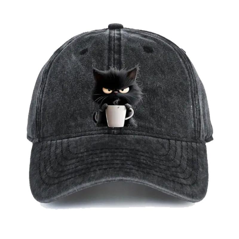 Washed Cat Print Baseball Cap Spring Summer Korean Style Casual Unisex Couple Versatile Hat Sun Hat Casual Duckbill Cap