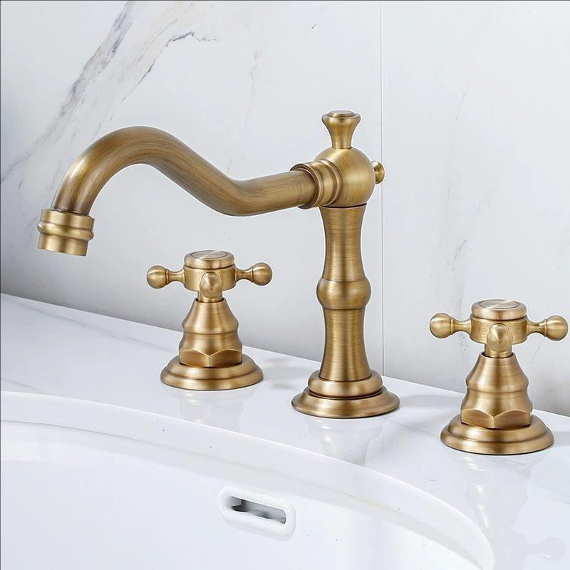 Gold Chrome Solid Brass Bathroom Basin Faucet Mixers Taps Antique Black Kitchen Sink Faucet Dual Handles 3 Holes Bathtub Faucet