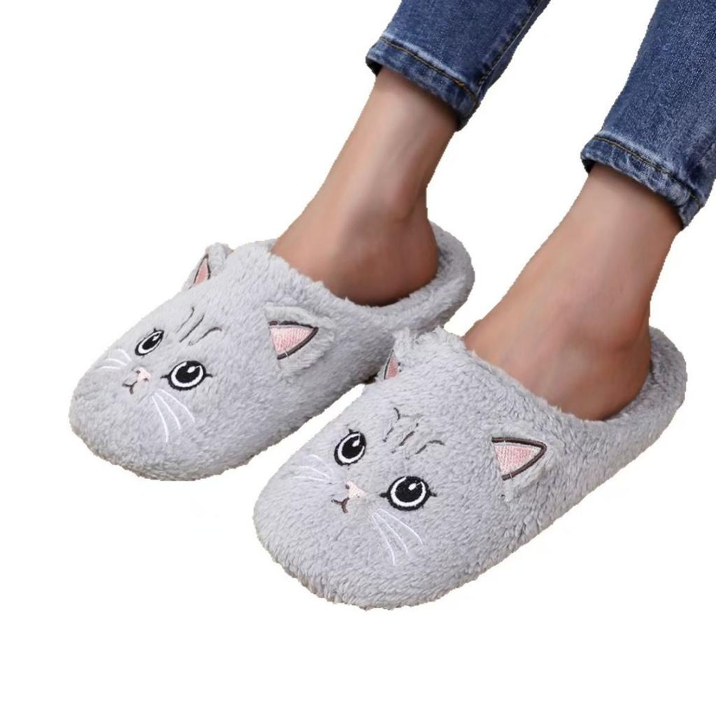 Damen Plüsch Katzen Hausschuhe - Winter Warme Rutschfeste Indoor Hausschuhe mit Niedlichem Cartoon Kätzchen Design, Weiche EVA Sohle & Gemütlicher Stoff, Niedliche Hausschuhe