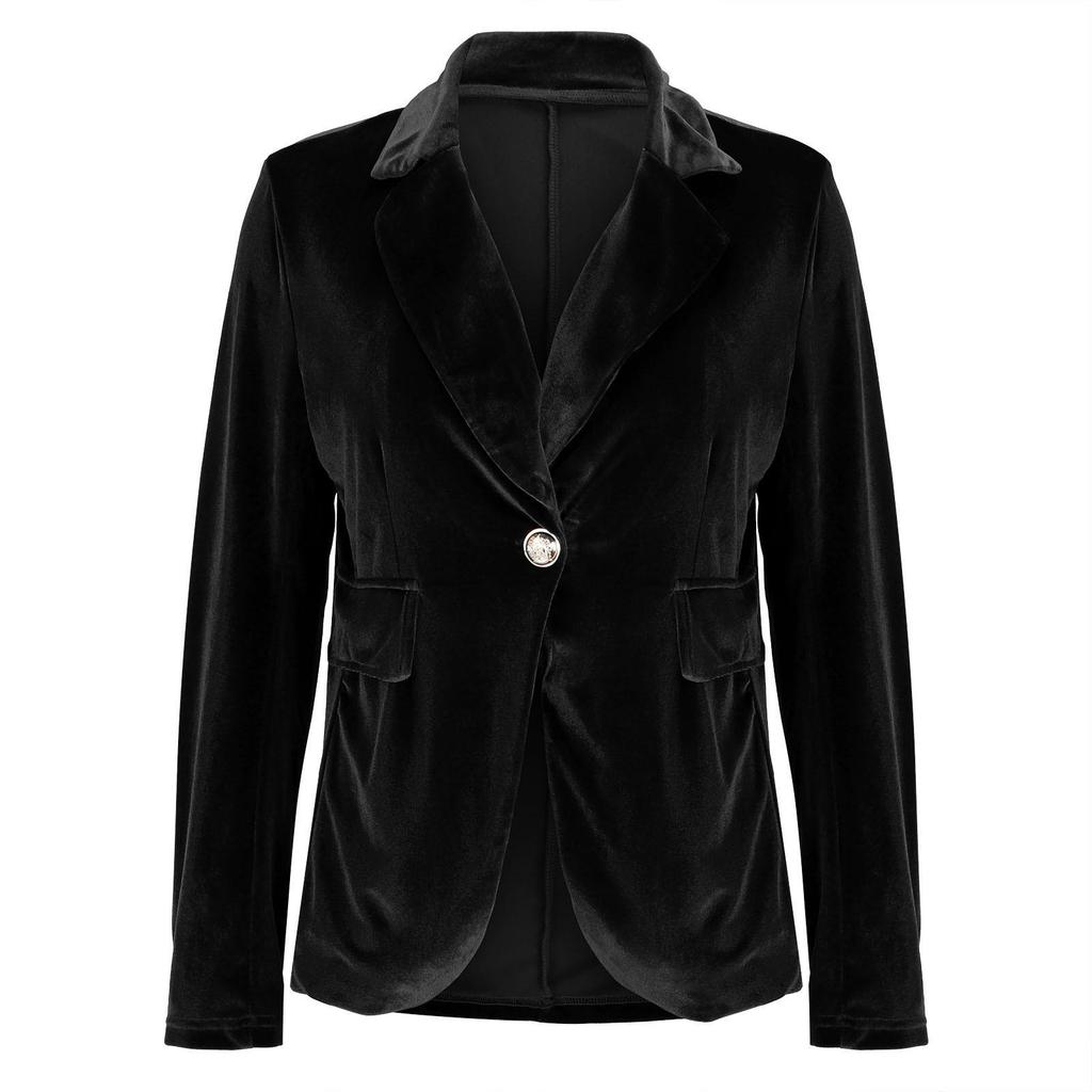 Blazer Elegante de Veludo Slim Fit com Bolsos Falsos - Estilo Europeu e Americano 2025