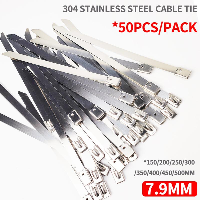 7.9mm 304 Stainless Steel Cable Ties, Heavy Duty Self-Locking Metal Zip Ties for Outdoor Cable Tray Wiring