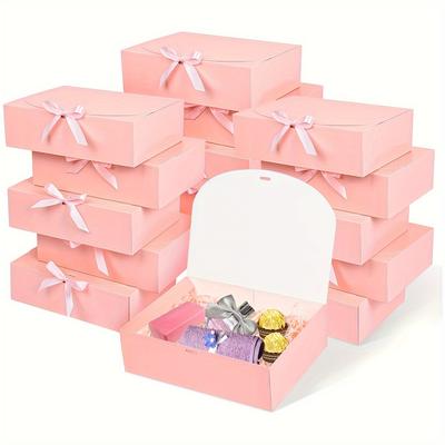 10pcs Pink Gift Boxes with Lids, 10.6×7.9×3.1 Inch Groomsmen Proposal Box, Gift Box with Ribbon for Wedding, Birthday, Party, Jewelry, Bridesmaid