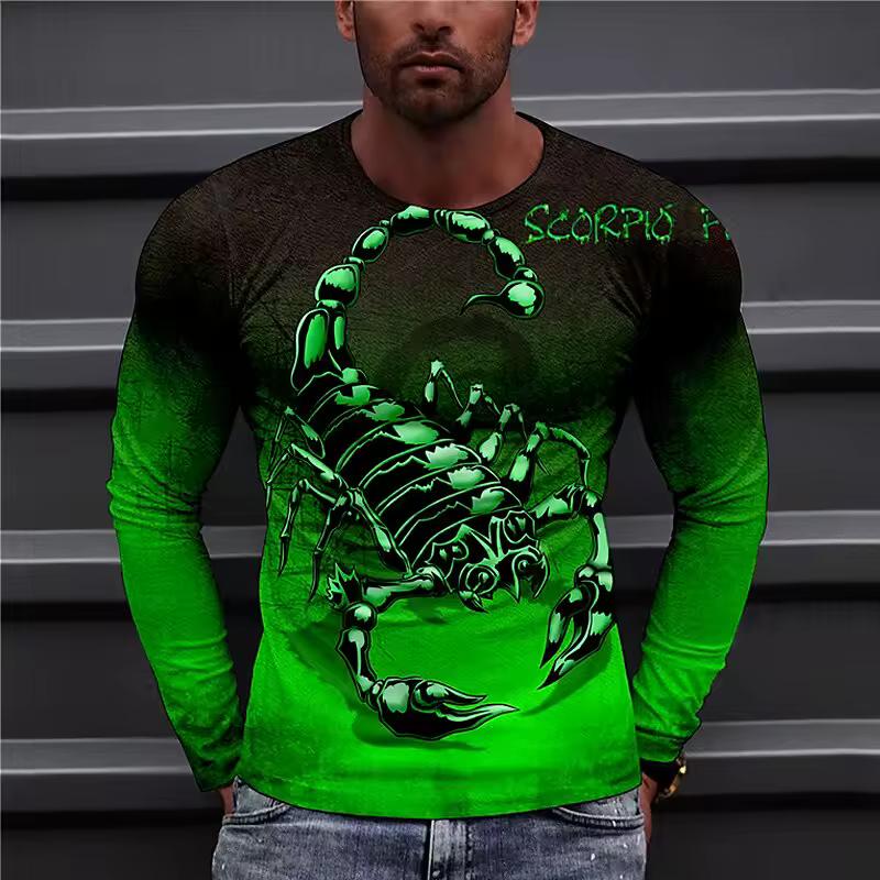 T-Shirt Trend Cool Street Hip Hop Long Sleeve Top Oversize Comfortable Spring Autumn Man Clothes 3D Print Scorpion Pattern Men's