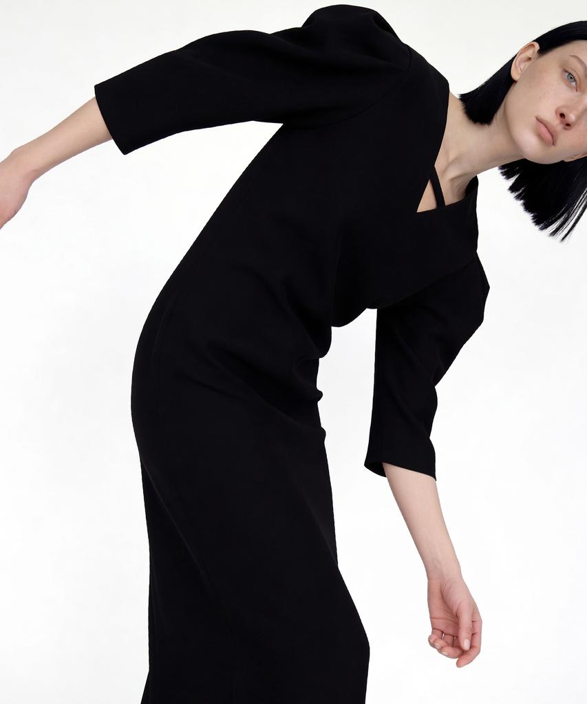 Myuleus Puff Shoulder Long Dress Imported Fabric [Black]