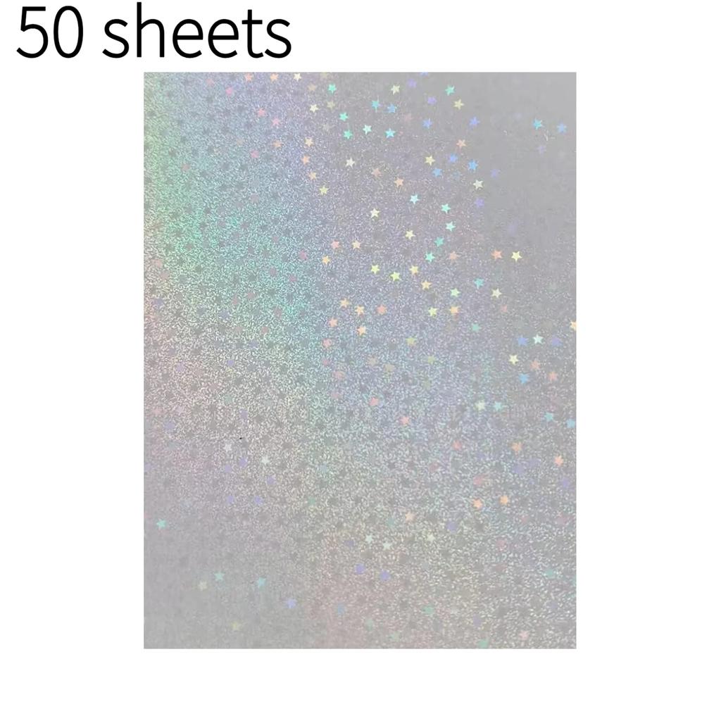 10/50 Sheets Sand Stars Holographic Sticker Paper 2.9×4.1 Inch Glitter Clear Holographic Overlay Cold Laminating Film Self Adhes