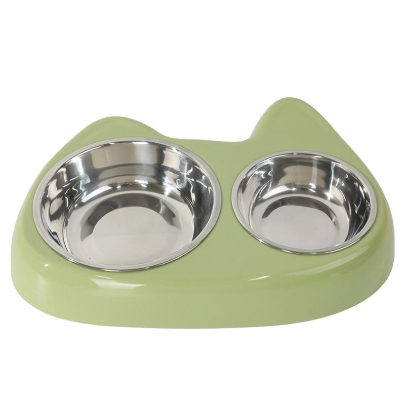 Cat Bowl, Anti-choking Slow Food Cartoon Size Cat Eye Double Bowl, Anti-slip and Easy-to-clean Stainless Steel Dog Bowl and Cat Drinking Bowl