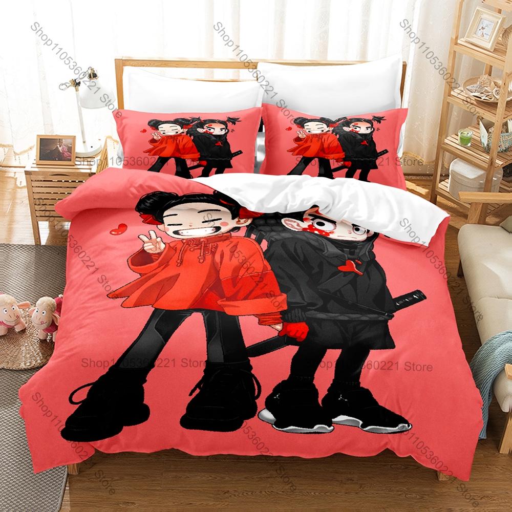 Kawaii Pucca Character Print Duvet Cover + 2 Pillowcases, Cozy Microfiber Bedding Set Perfect as Surprise Gift Anime Enthusiasts