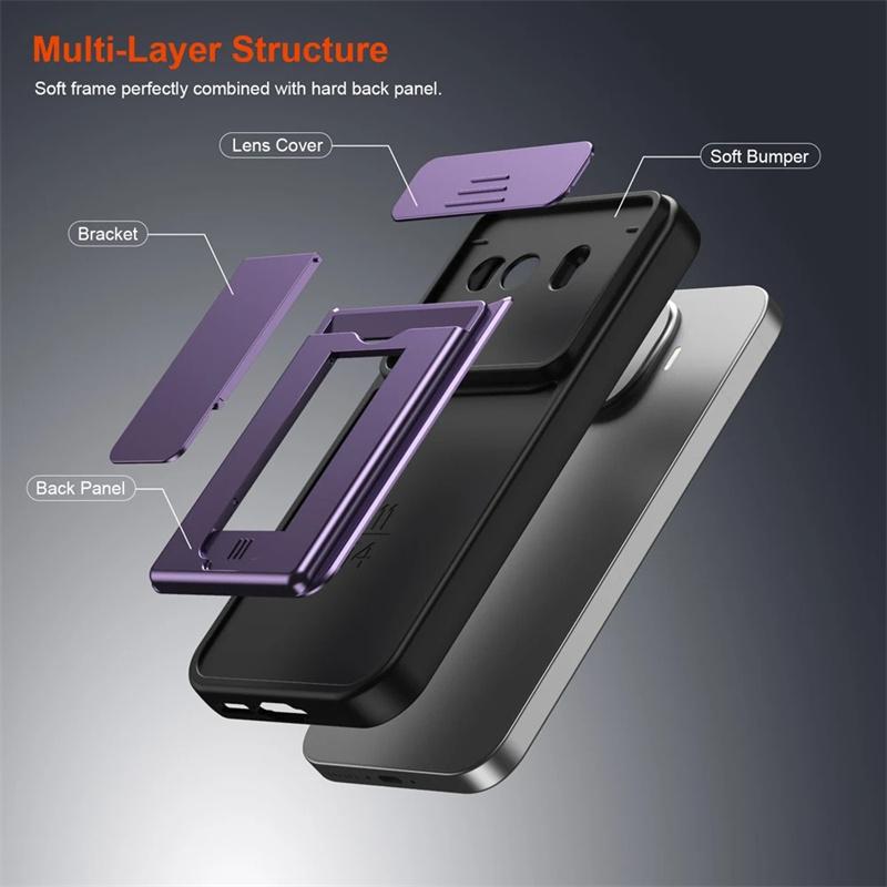 For Vivo IQOO Z11X Y31D Y51 Pro T5X Case Multi-layer Structure, Shockproof Cover with Bracket, Card Slot, Lens Protection