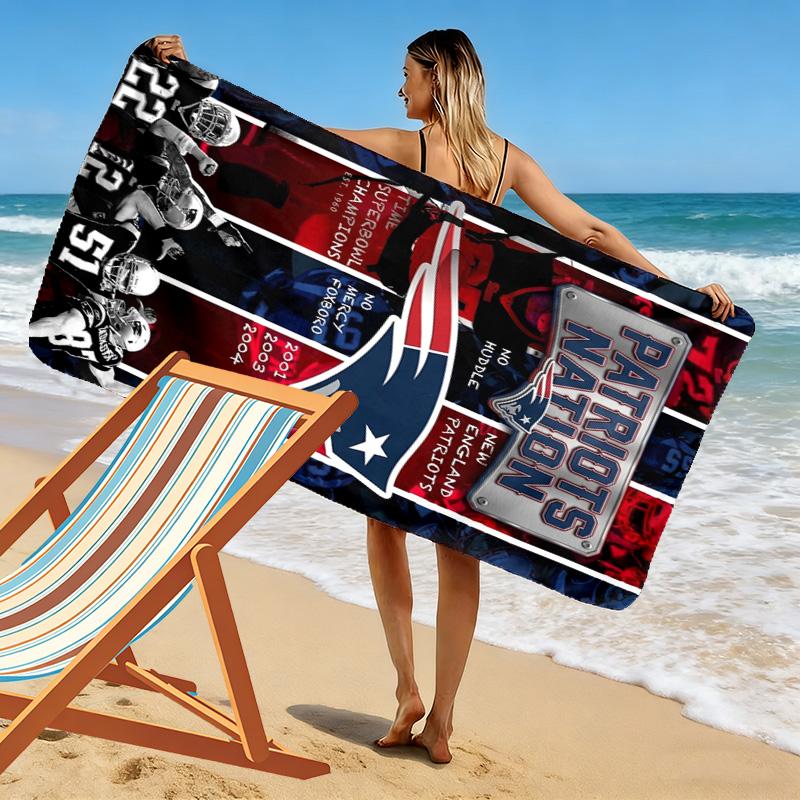 New England Patriots Print Beach Towel, Large Soft Quick Dry Towel for Beach Camping Swimming