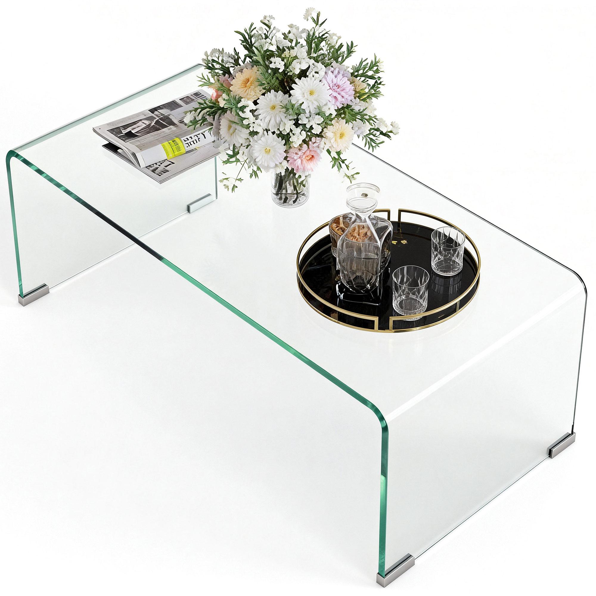 Table Basse en Verre Stable Design Monobloc Simple et Moderne 80 X 45 X 35 Cm Transparent