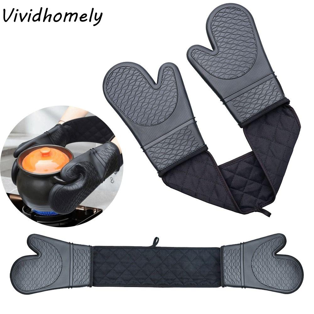 Waterproof Silicone Oven Mitts Non-Slip Soft Cotton Lining Baking Hand Gloves Anti-scald Flexible Barbecue Handschoen Cooking