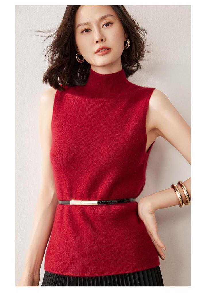Autumn Women's Sleeveless High Neck Slim Fit Cashmere Knit Top