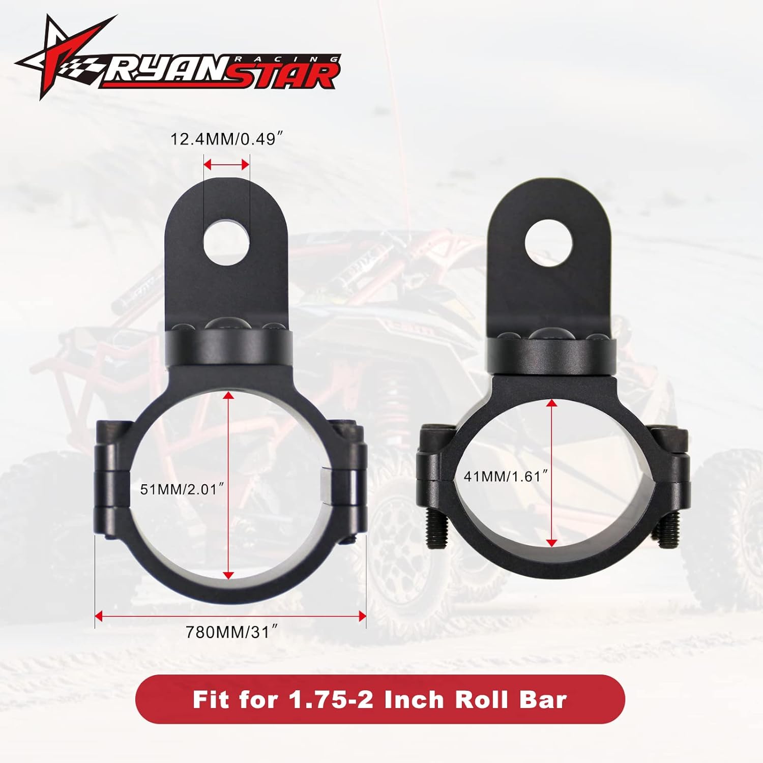 

RYANSTAR RACING 360° Roating UTV Mount Bracket Flag Mount Whip Light Mount Fits for 1.75-2inch Roll Bar Compatible with Polaris RZR Can Am Commander