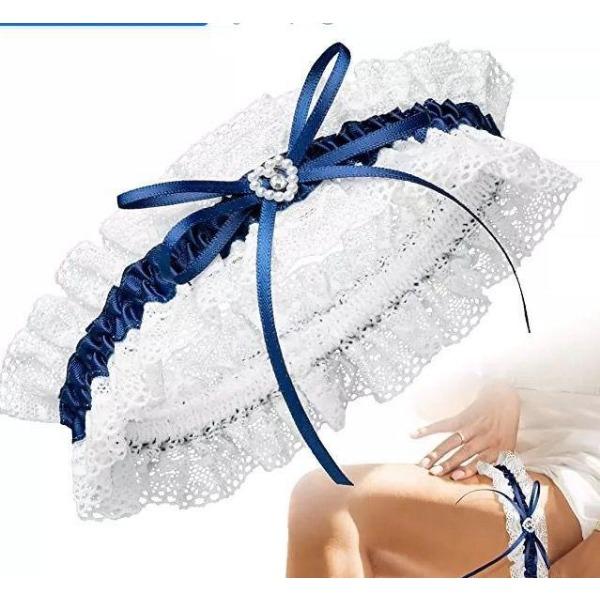 Lace Leg Garter Belt Floral Rhinestone Bow Garter Sexy Navy Bridal Wedding Garter Cosplay Gift Bride Supply
