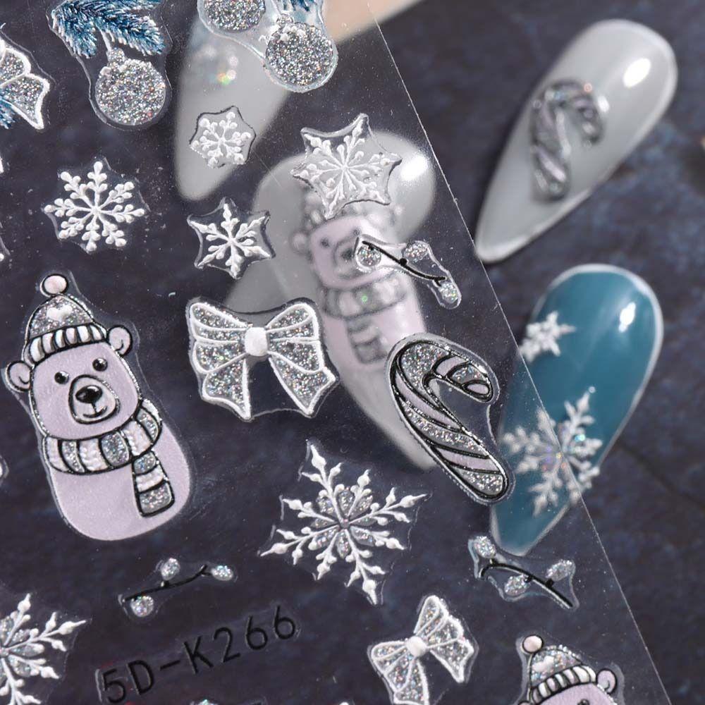 DIY Nail Charms Christmas Nail Stickers Manicure Ornaments Christmas Nail Decals 5D Relief   Lady