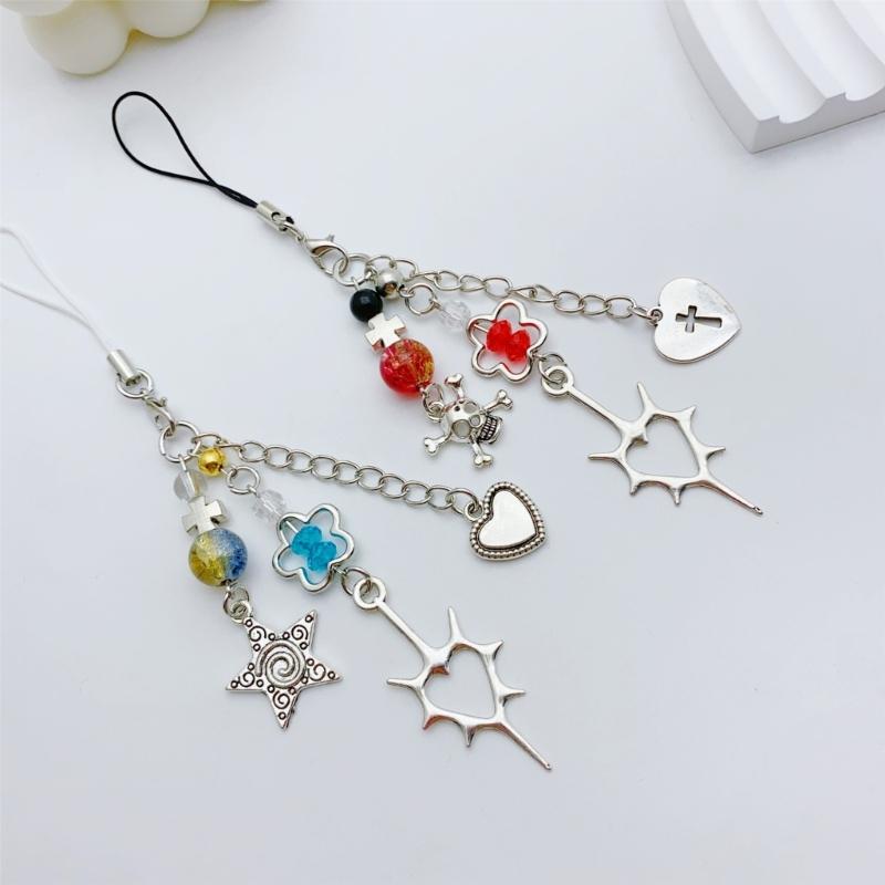 Herz-Kruzifix und Blume Handyband Handgemacht Perlen Schlüsselanhänger Charm Modischer Schlüsselanhänger Taschenzubehör für Modeliebhaber