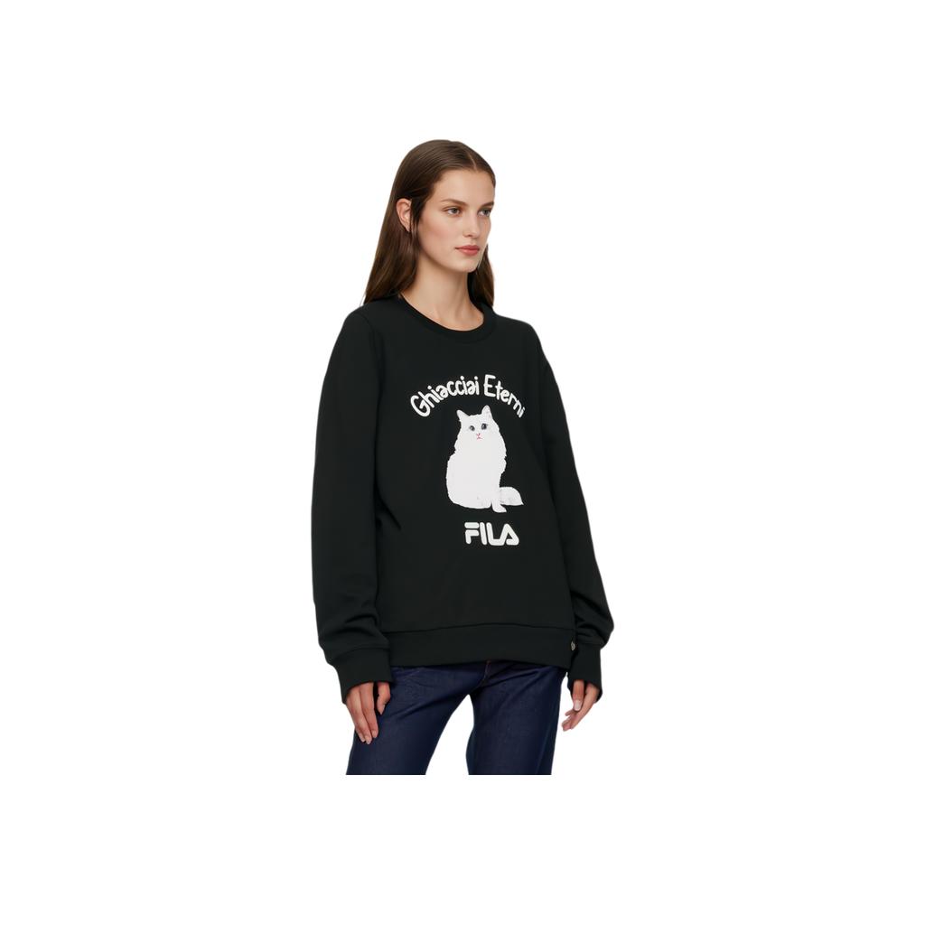 FILA Feline Letter Print Casual Pullover Sweatshirt Women sweatshirt Black F11W348210F-BK