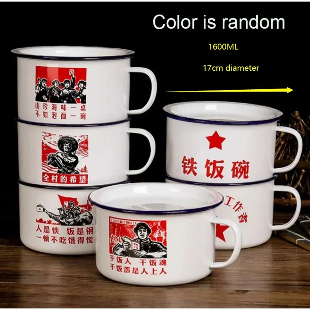 Enamel instant noodle bowl with lid soup bowl retro old style large capacity instant noodle bowl rice bowl porcelain enamel bowl