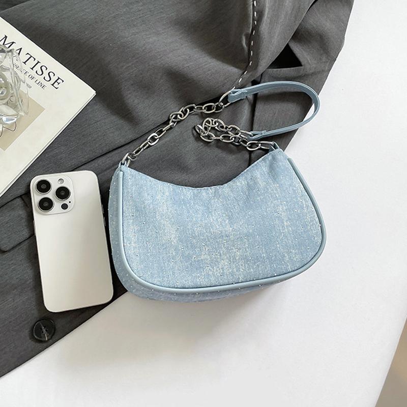 Women Shoulder Bag Fashion Denim Shoulder Bag, Simple Solid Color Handbag, Women's Chain, Underarm Hand, Women's Bag