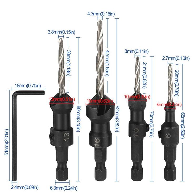 HSS Titanium Countersink Drill Bit Set Woodworking Drilling Pilot Holes Tapered Carpentry Reamer Screw Hole Drill Chamfer Tools