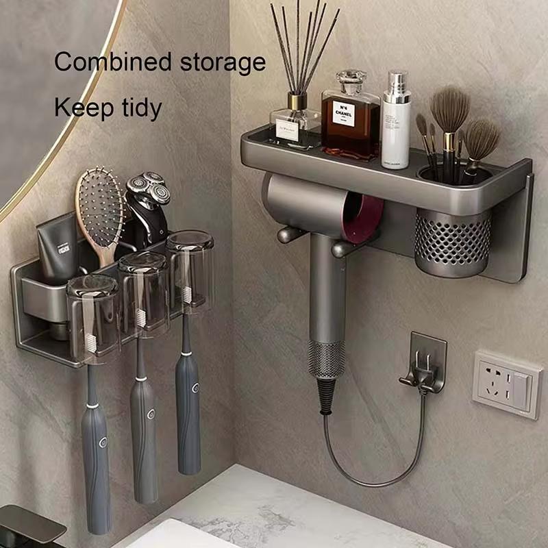 Metal Toothbrush Rack Aluminum Punch-Free Toothpaste Holder Wall-Mounted Bathroom Storage Racks Bathroom Accessories Organizer