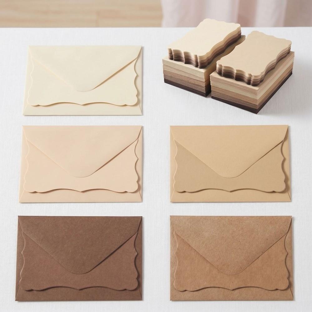 50Pcs With Envelope Greeting Card Wave Edge Invitation Cards Envelope Mini Gift Card Party Use