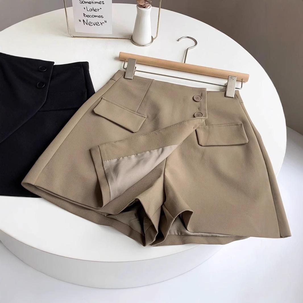 

2025 Irregular High-Waisted Slimming A-Line Shorts Skirt with Button Detail - Women s Wide-Leg Pants 3XL (suggested 132-142 lbs)