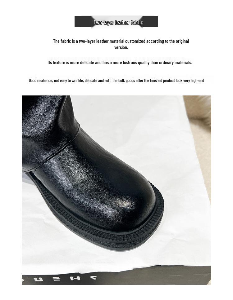 Women's Genuine Leather Black Wrinkled Over-the-Knee Knight Boots with 9cm Inner Height - 2025 New Style.