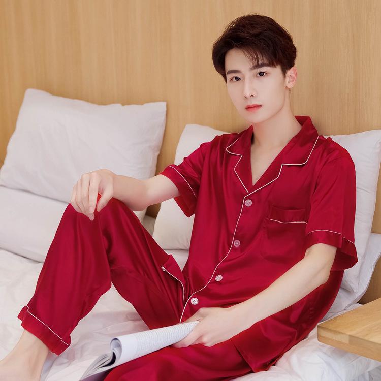 Han Yatong Silk Couple Pajamas Set: Autumn Long Sleeve Cardigan Homewear