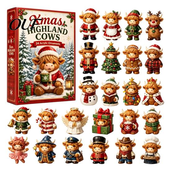 Zestaw Ozdób na Święto Dziękczynienia Boże Narodzenie Krowa Szkocka Kalendarz Adwentowy, 24 Urocze 3D Kolekcjonerskie Mini Figurki Kalendarza Odliczania Jesiennych Żniw, Wiejski