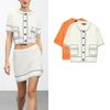 Summer New Product Women's Clothes Contrast Color Seized String Decoration Creative Fashion Round Neck Short Sleeves Knitting Outwear 3920148